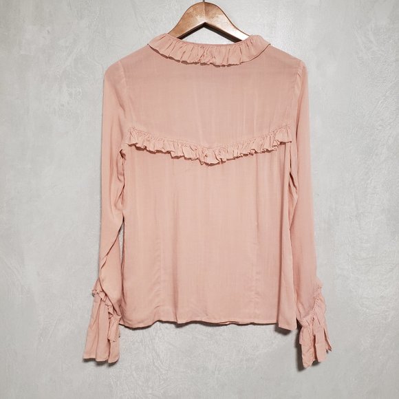 Paige Montel Ruffle Flare Cuffs Button Down V-Neck Blouse - Picture 5 of 14